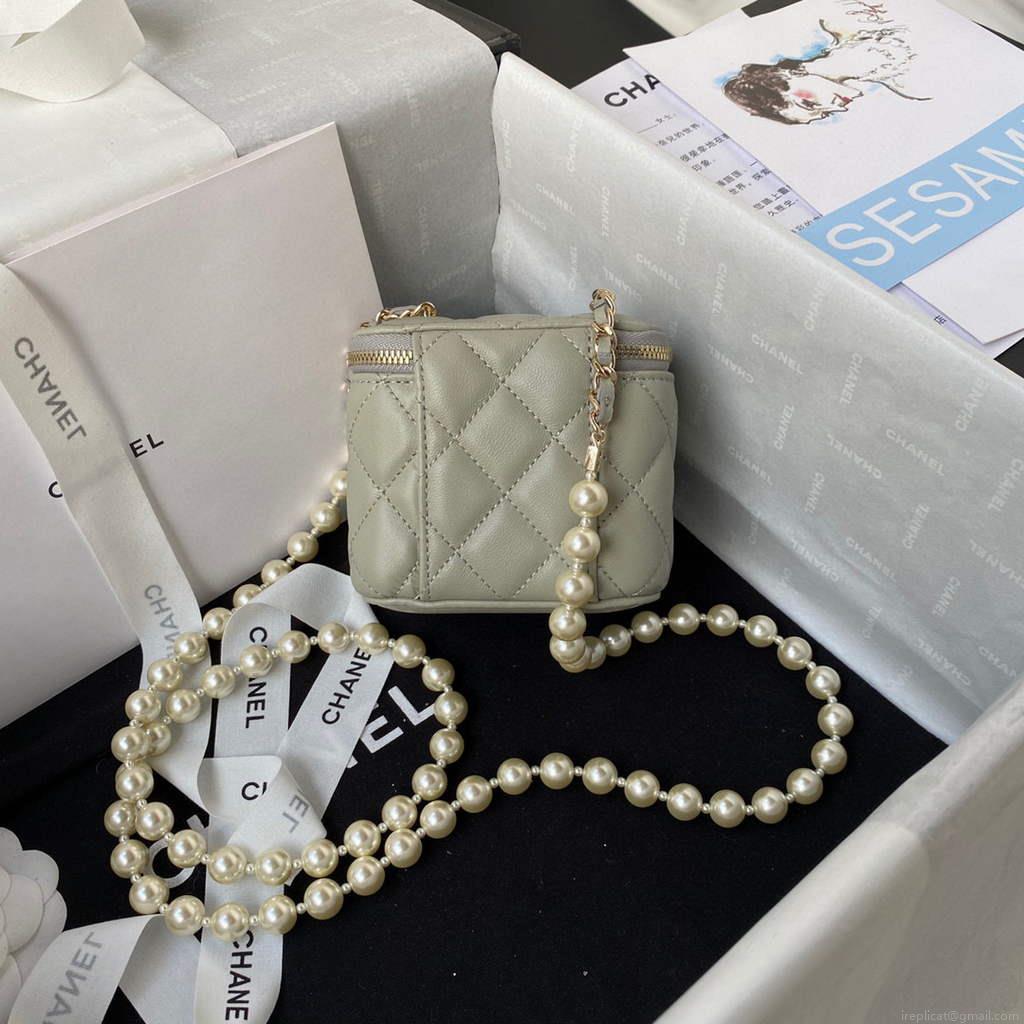 Chanel AP2581 Small Vanity with Chain lambskin Gray