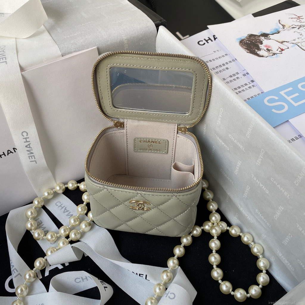 Chanel AP2581 Small Vanity with Chain lambskin Gray