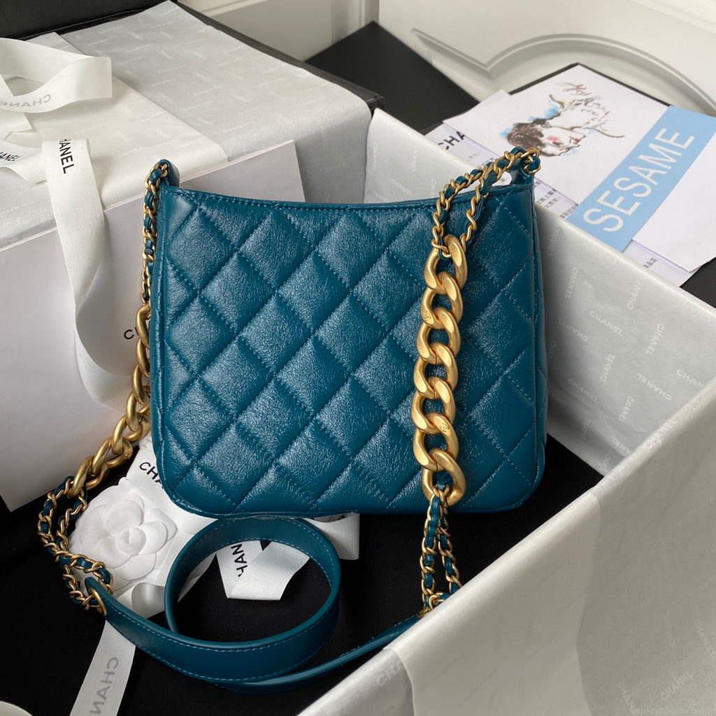 Chanel AS3111 Hobo Small Handbag Lambskin Blue