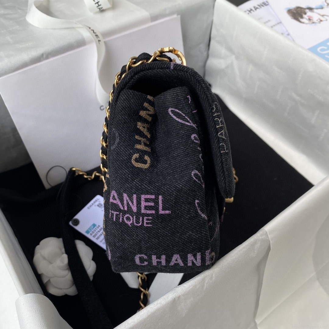 Chanel AS3134 Small Flap Bag Printed Denim Black