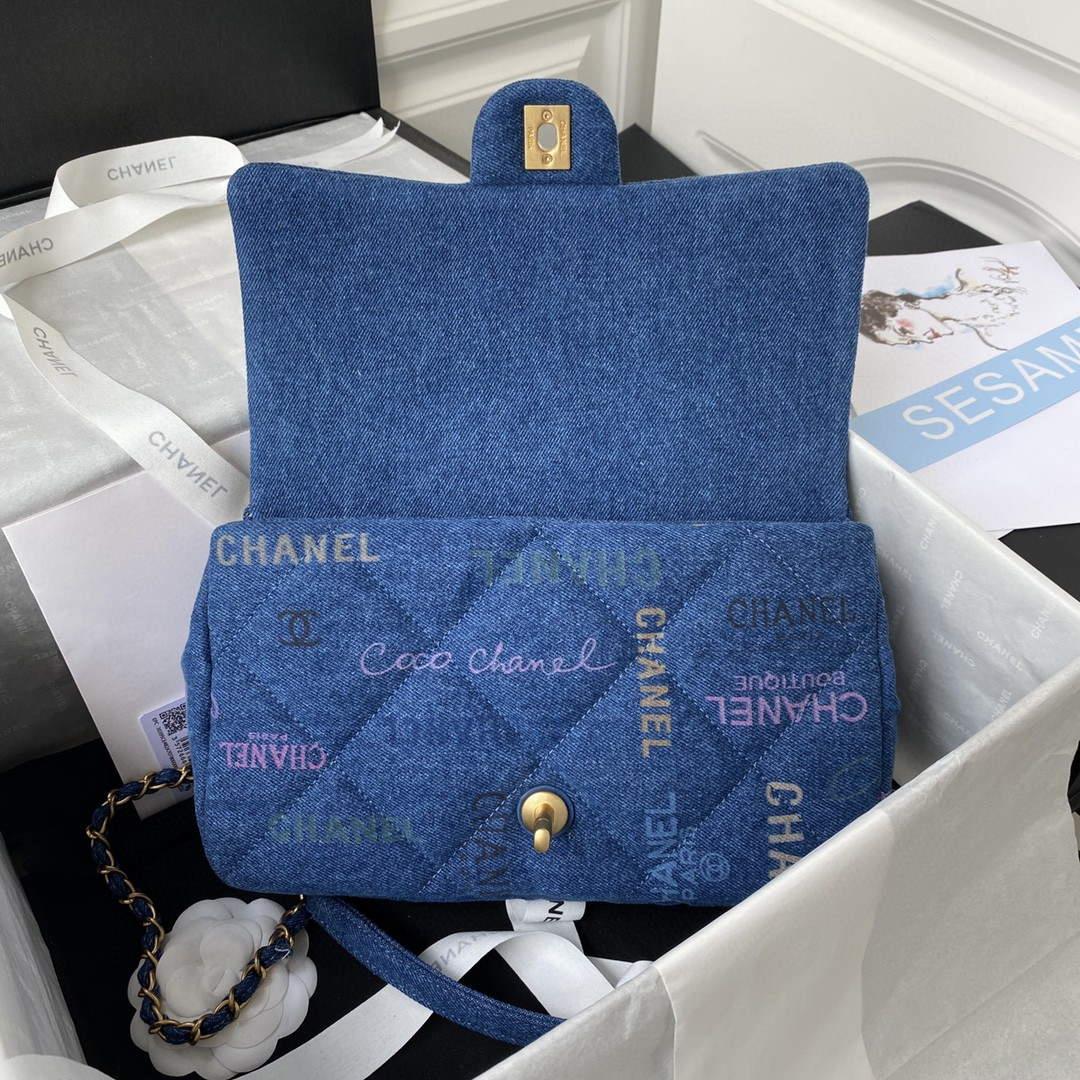 Chanel AS3135 Large Flap Bag Printed Denim Blue