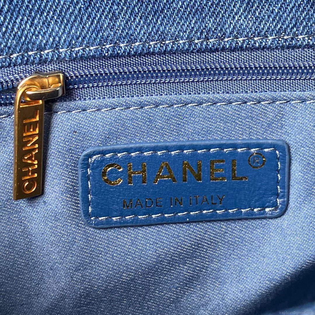 Chanel AS3135 Large Flap Bag Printed Denim Blue