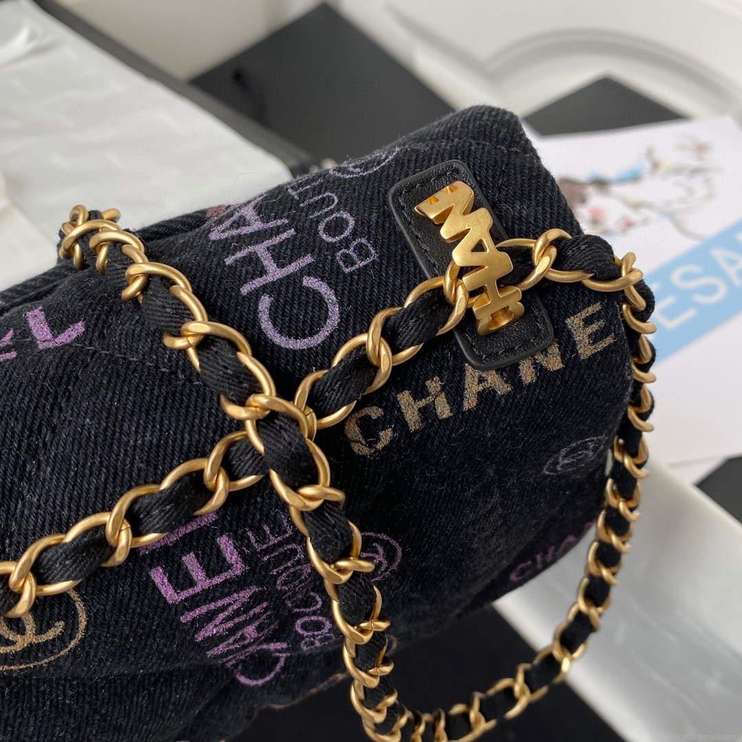 Chanel AS3135 Large Flap Bag Printed Denim Blue
