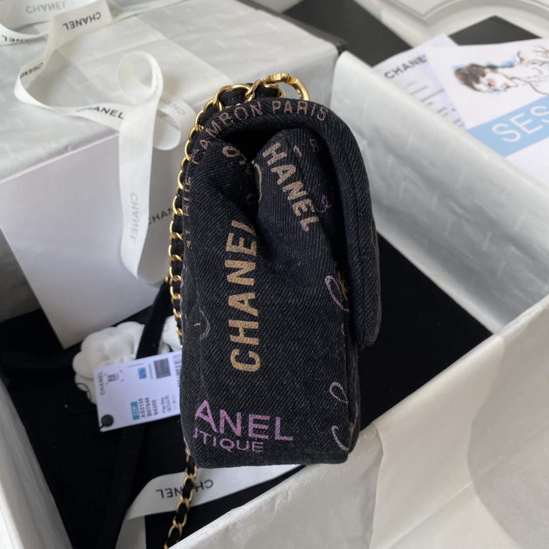 Chanel AS3135 Large Flap Bag Printed Denim Blue
