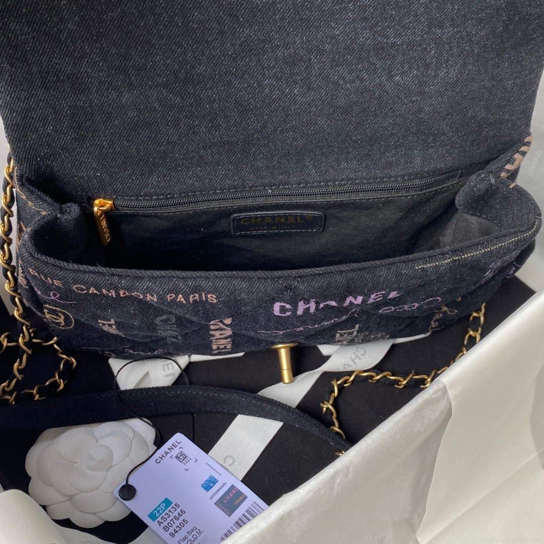 Chanel AS3135 Large Flap Bag Printed Denim Blue