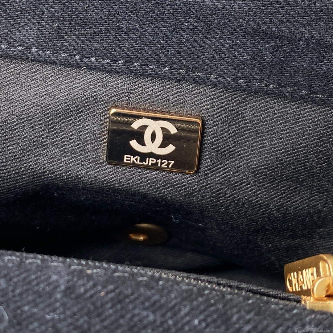 Chanel AS3135 Large Flap Bag Printed Denim Blue