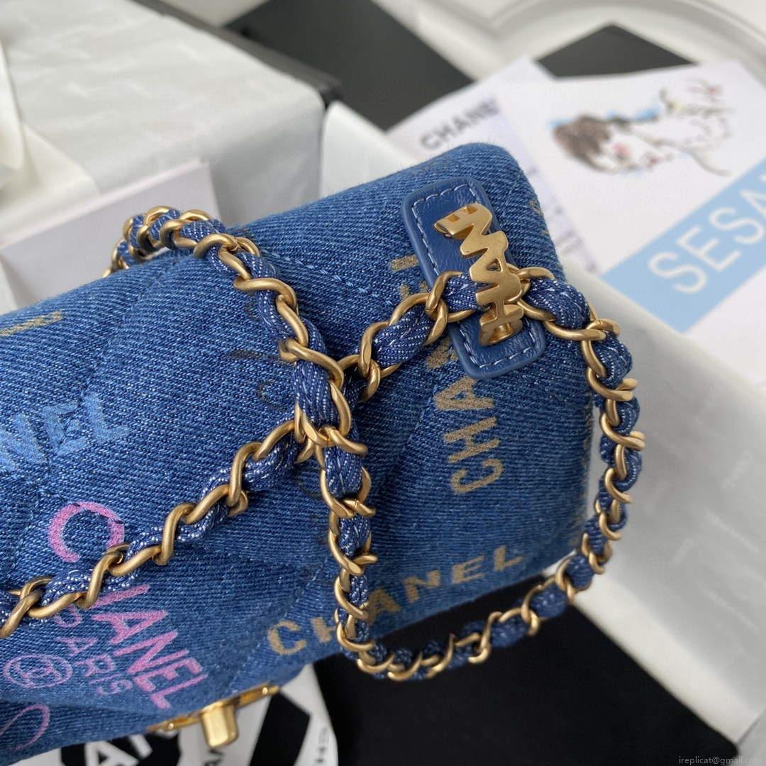 Chanel AS3134 Small Flap Bag Printed Denim Blue