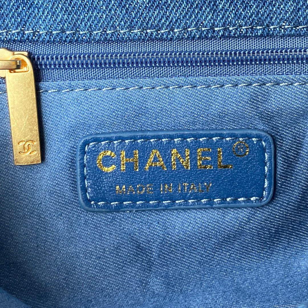 Chanel AS3134 Small Flap Bag Printed Denim Blue
