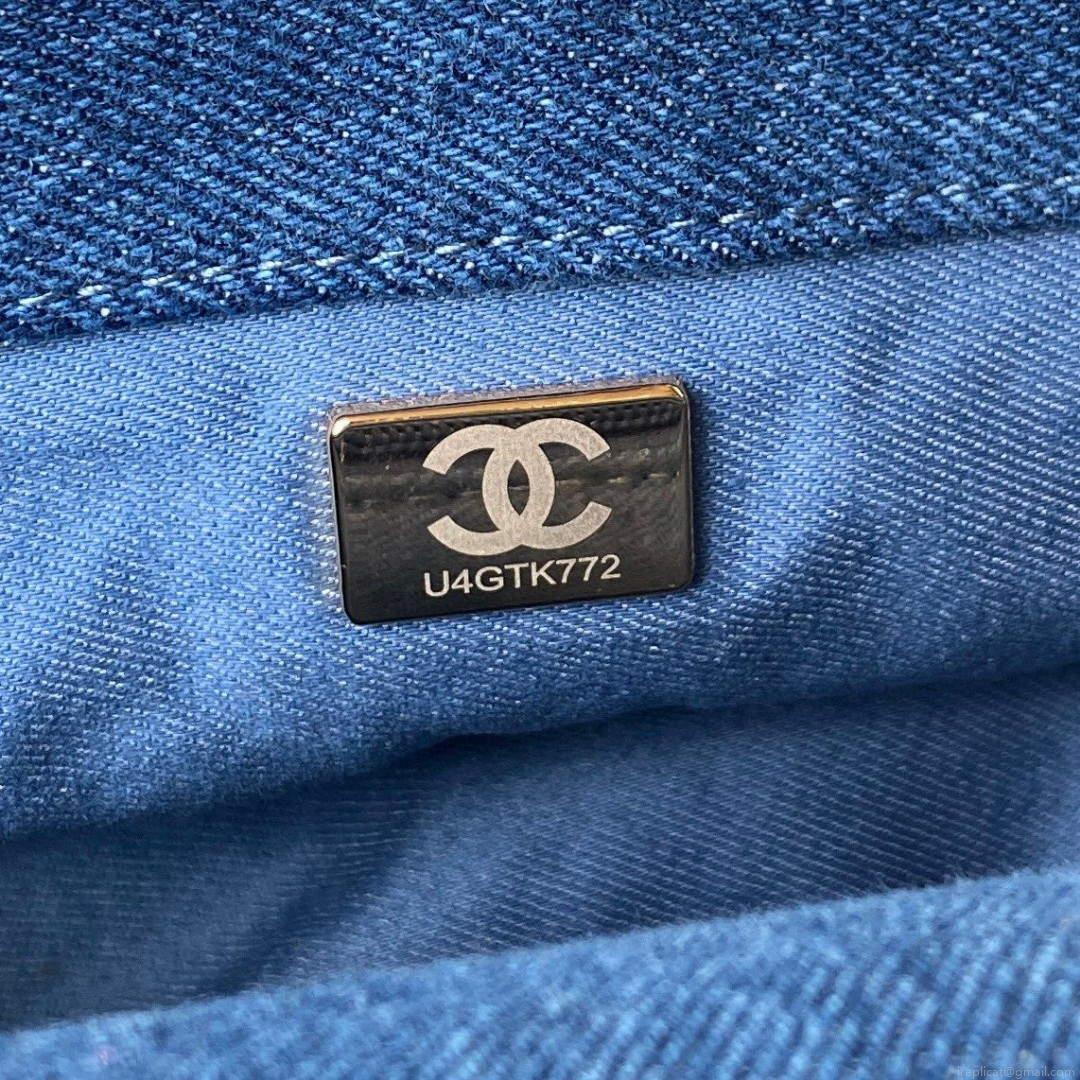 Chanel AS3134 Small Flap Bag Printed Denim Blue