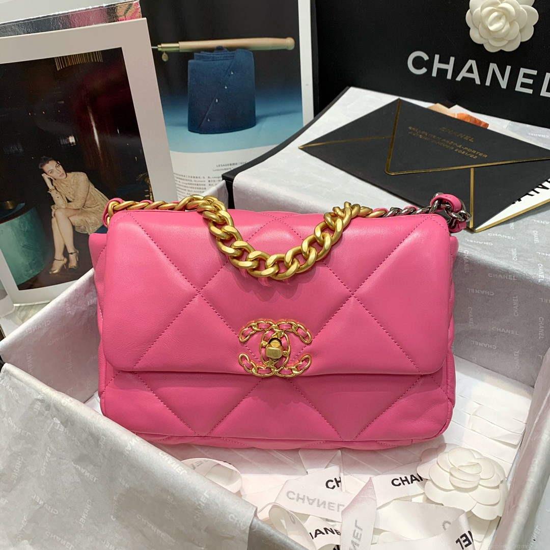 Chanel As1160 Chanel 19 Handbag Flap Lambskin B04852 94305 Rose Red
