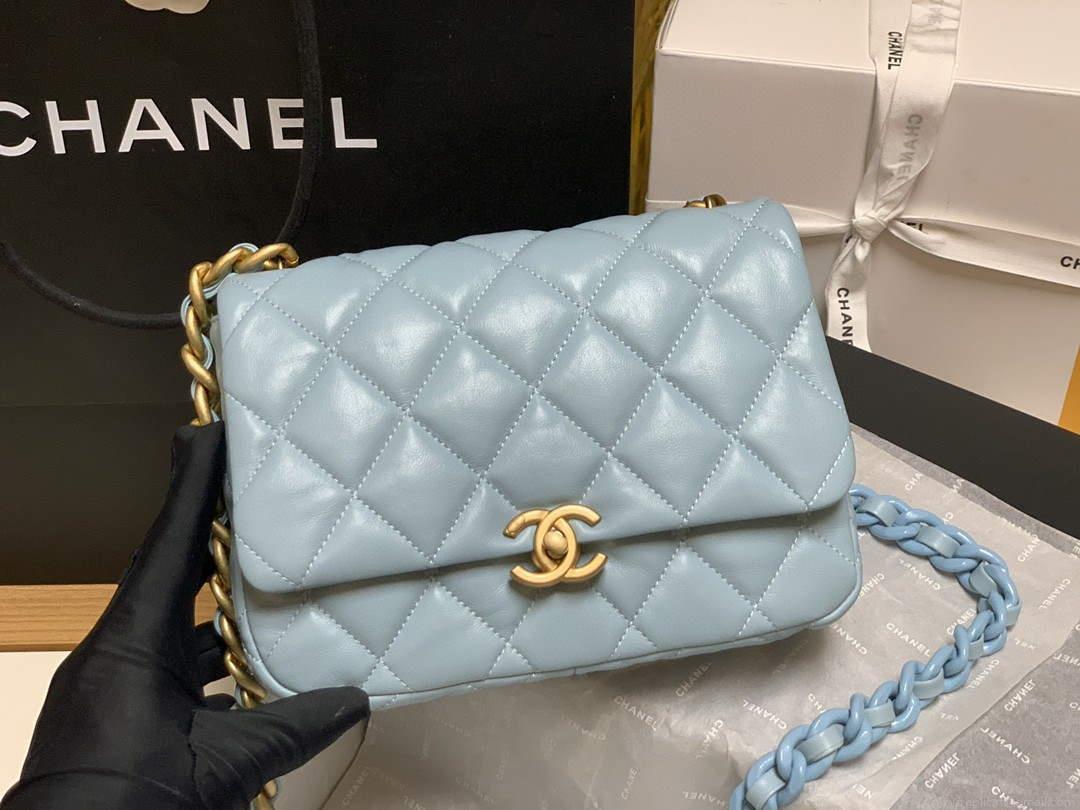 Chanel AS3206 Small Flap bag lambskin gold Blue