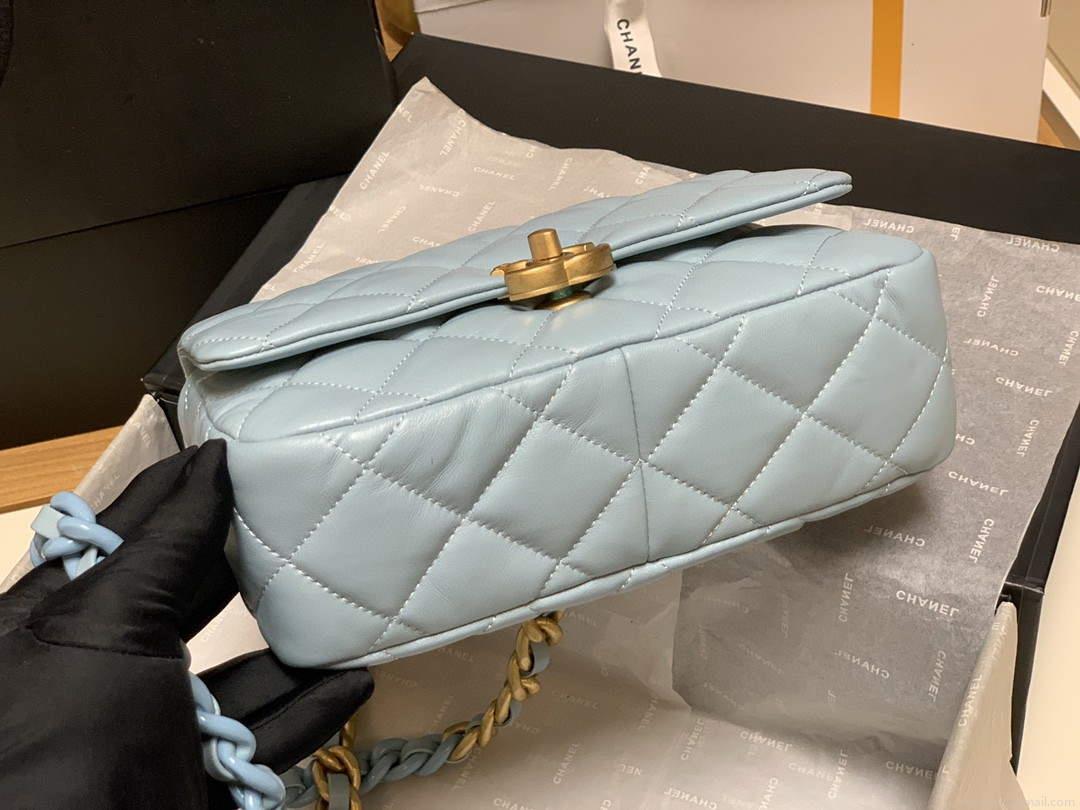Chanel AS3206 Small Flap bag lambskin gold Blue