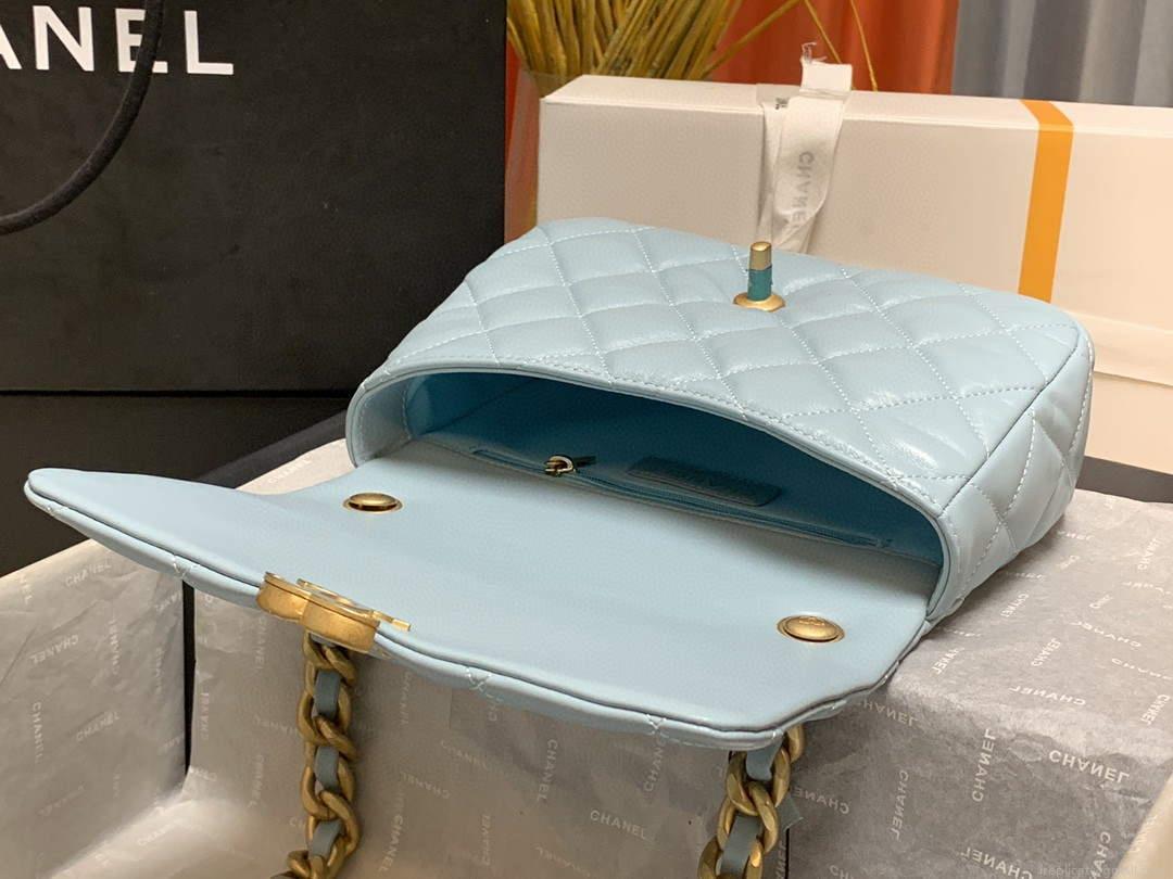 Chanel AS3206 Small Flap bag lambskin gold Blue