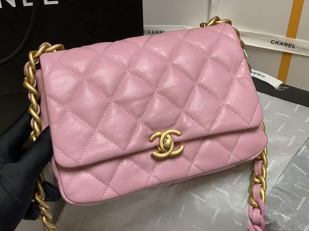 Chanel AS3206 Small Flap bag lambskin gold Pink