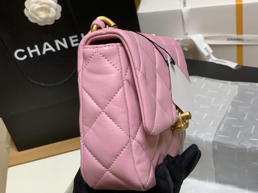 Chanel AS3205 Mini Flap bag lambskin gold Pink