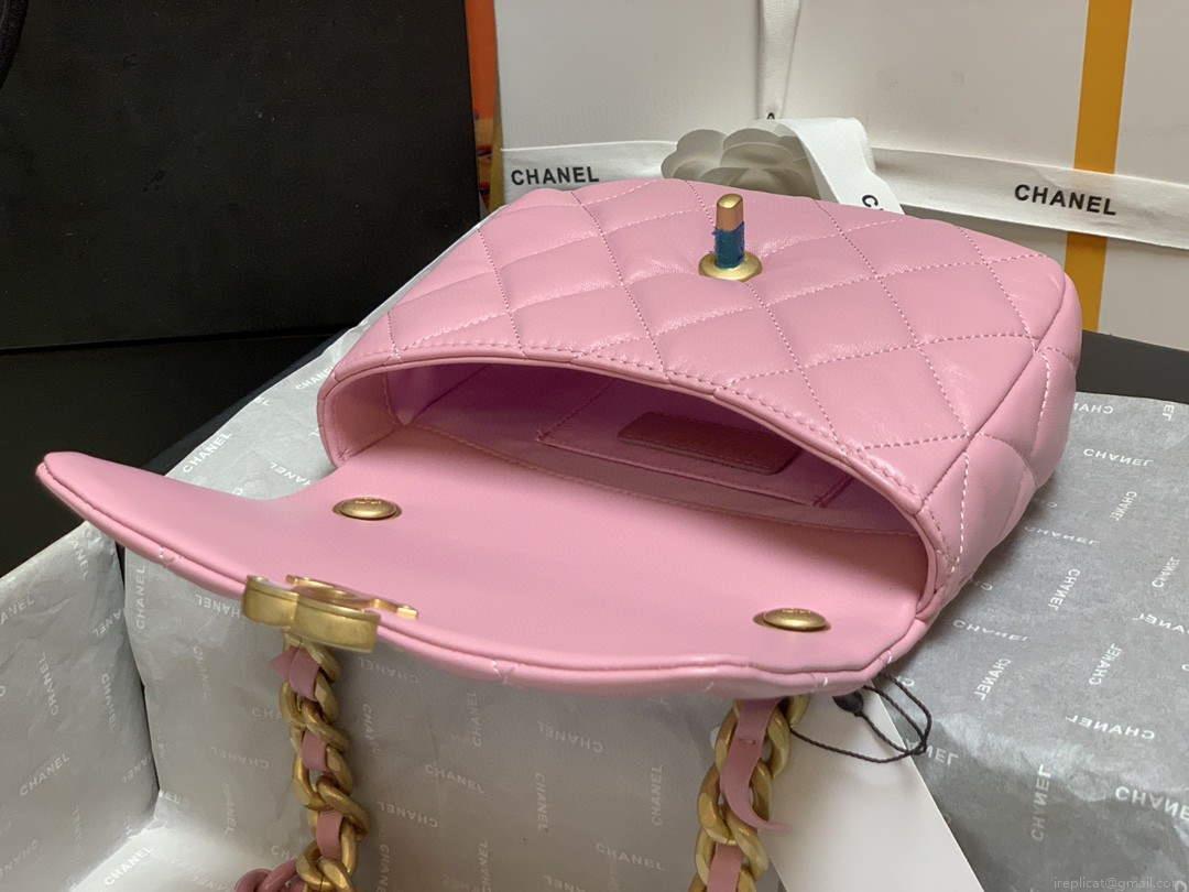 Chanel AS3205 Mini Flap bag lambskin gold Pink