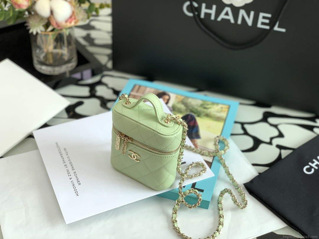 Chanel AP2553 Small Vanity with Chain Grained Calfskin Green