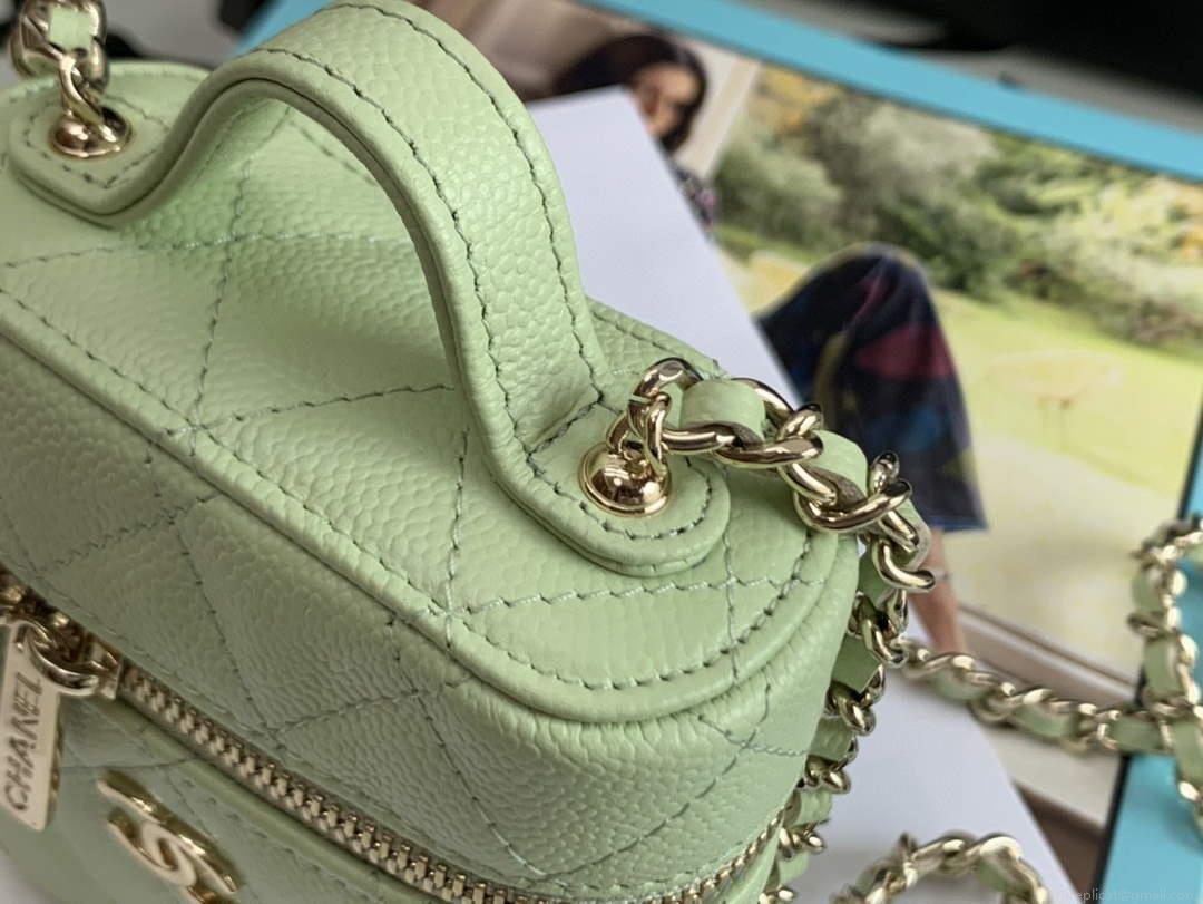 Chanel AP2553 Small Vanity with Chain Grained Calfskin Green