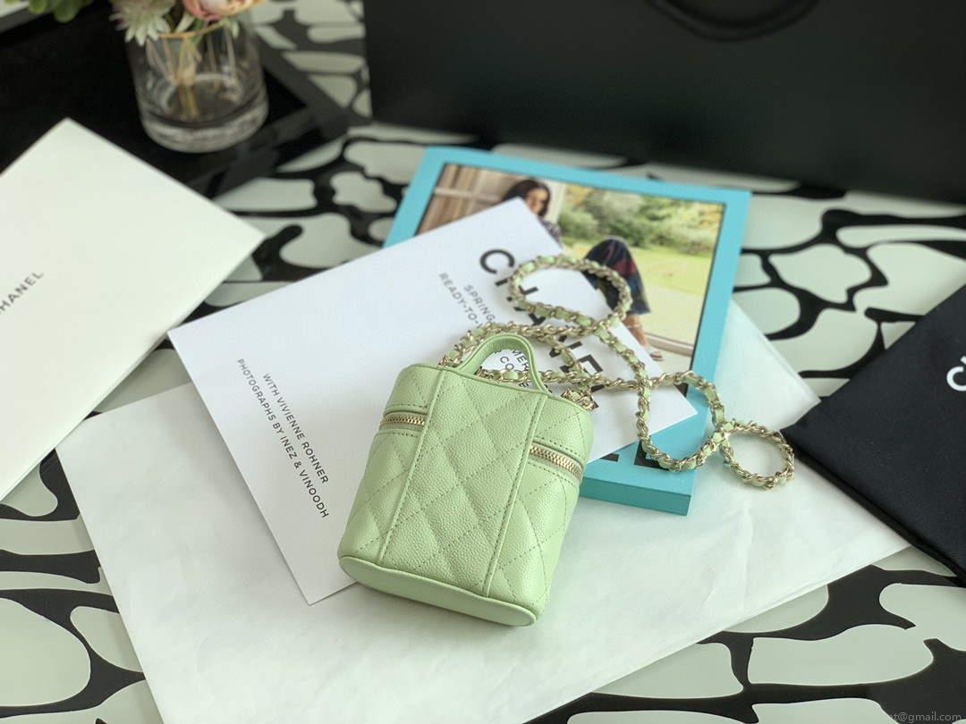 Chanel AP2553 Small Vanity with Chain Grained Calfskin Green