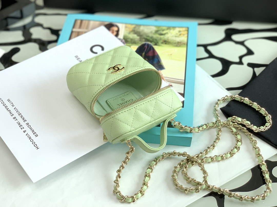Chanel AP2553 Small Vanity with Chain Grained Calfskin Green