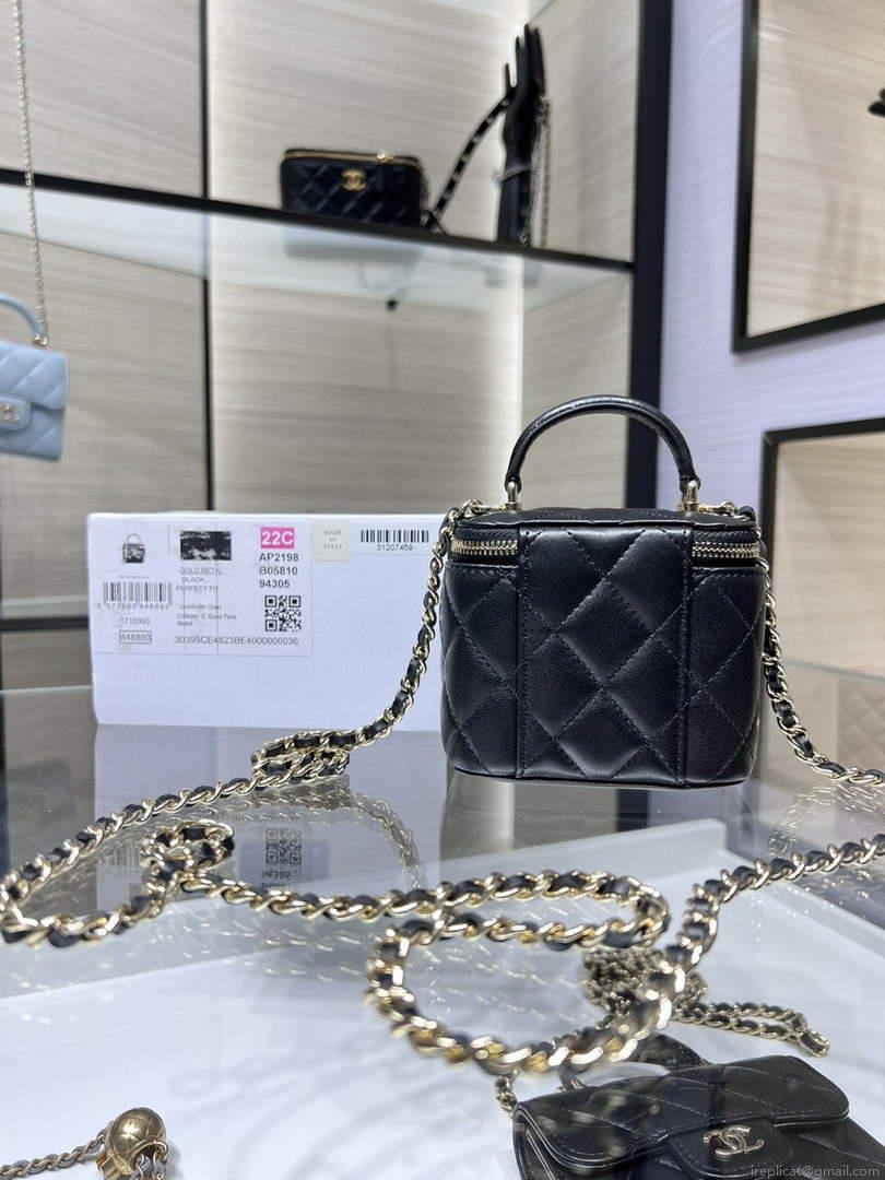 Chanel AP2198 Small Vanity With Chain and Top Handle Bag Lambskin Black