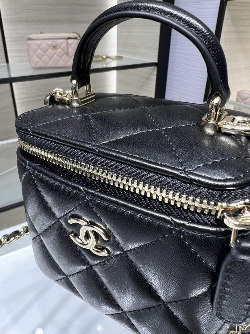 Chanel AP2198 Small Vanity With Chain and Top Handle Bag Lambskin Black