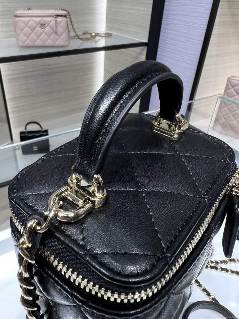 Chanel AP2198 Small Vanity With Chain and Top Handle Bag Lambskin Black
