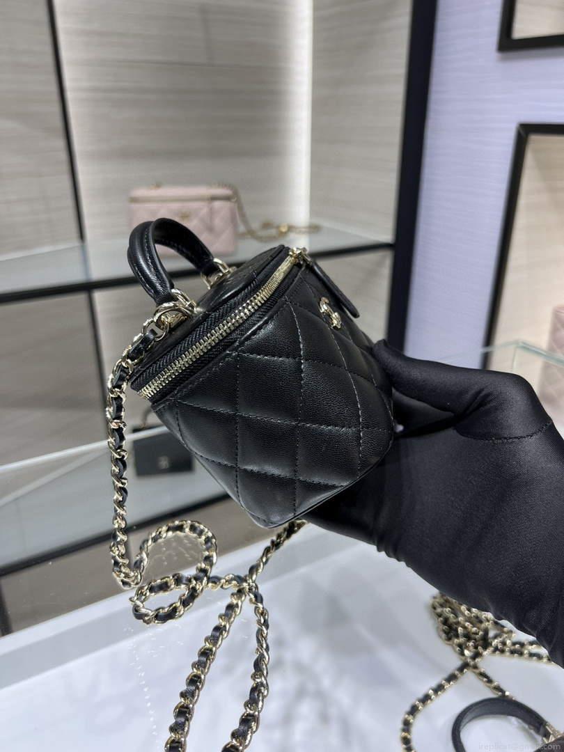 Chanel AP2198 Small Vanity With Chain and Top Handle Bag Lambskin Black