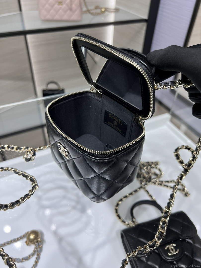 Chanel AP2198 Small Vanity With Chain and Top Handle Bag Lambskin Black