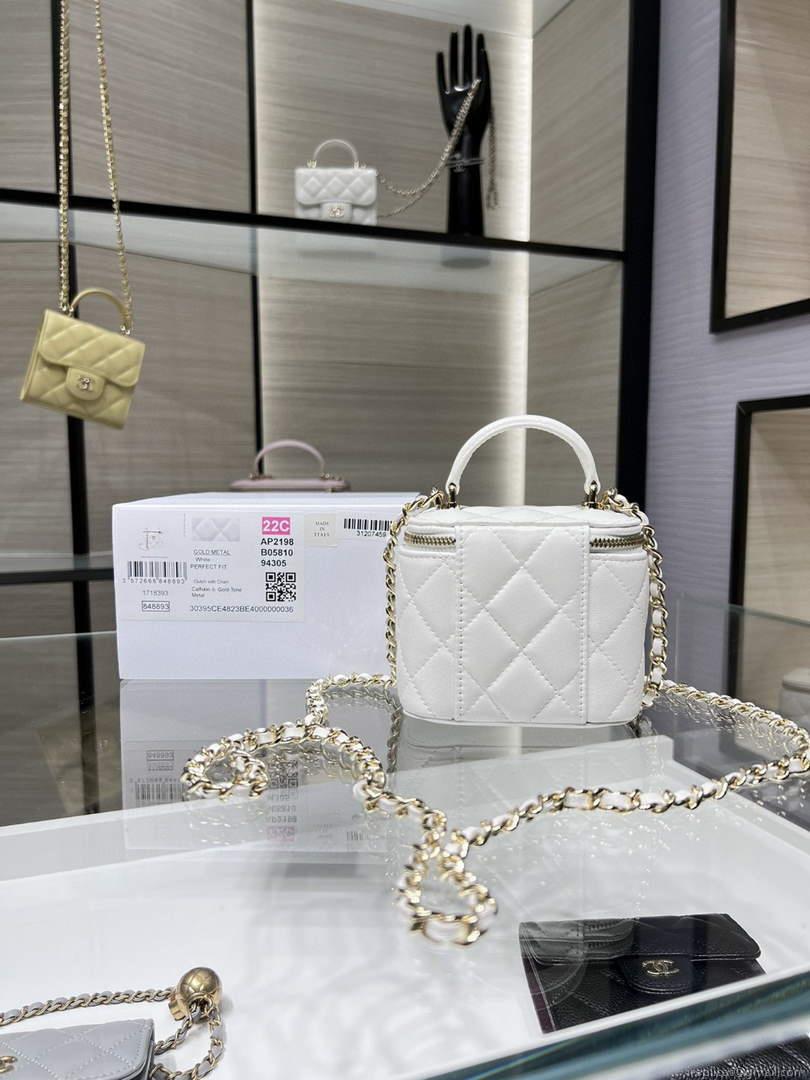 Chanel AP2198 Small Vanity With Chain and Top Handle Bag Lambskin White