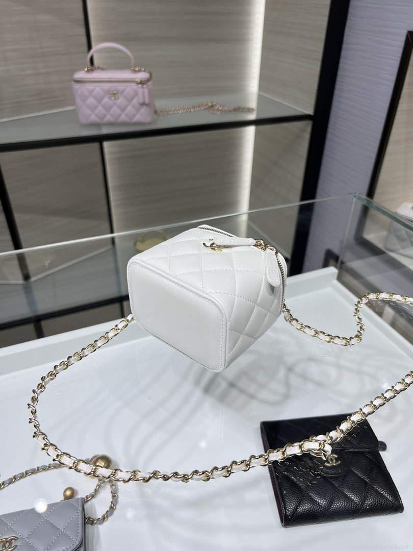 Chanel AP2198 Small Vanity With Chain and Top Handle Bag Lambskin White