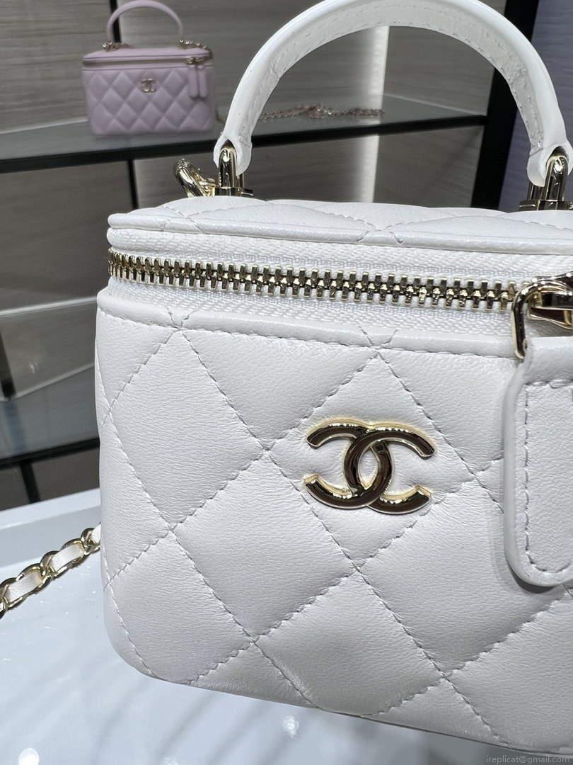 Chanel AP2198 Small Vanity With Chain and Top Handle Bag Lambskin White