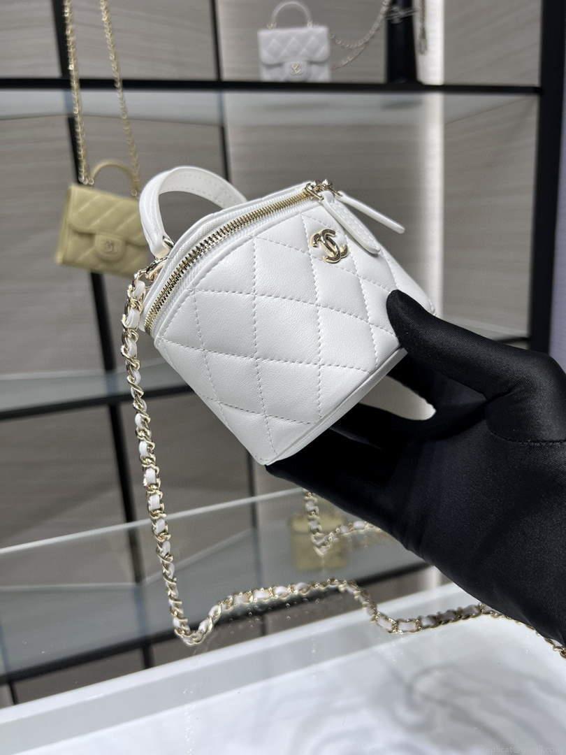 Chanel AP2198 Small Vanity With Chain and Top Handle Bag Lambskin White