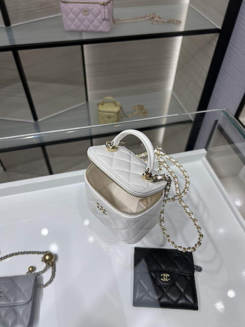 Chanel AP2198 Small Vanity With Chain and Top Handle Bag Lambskin White