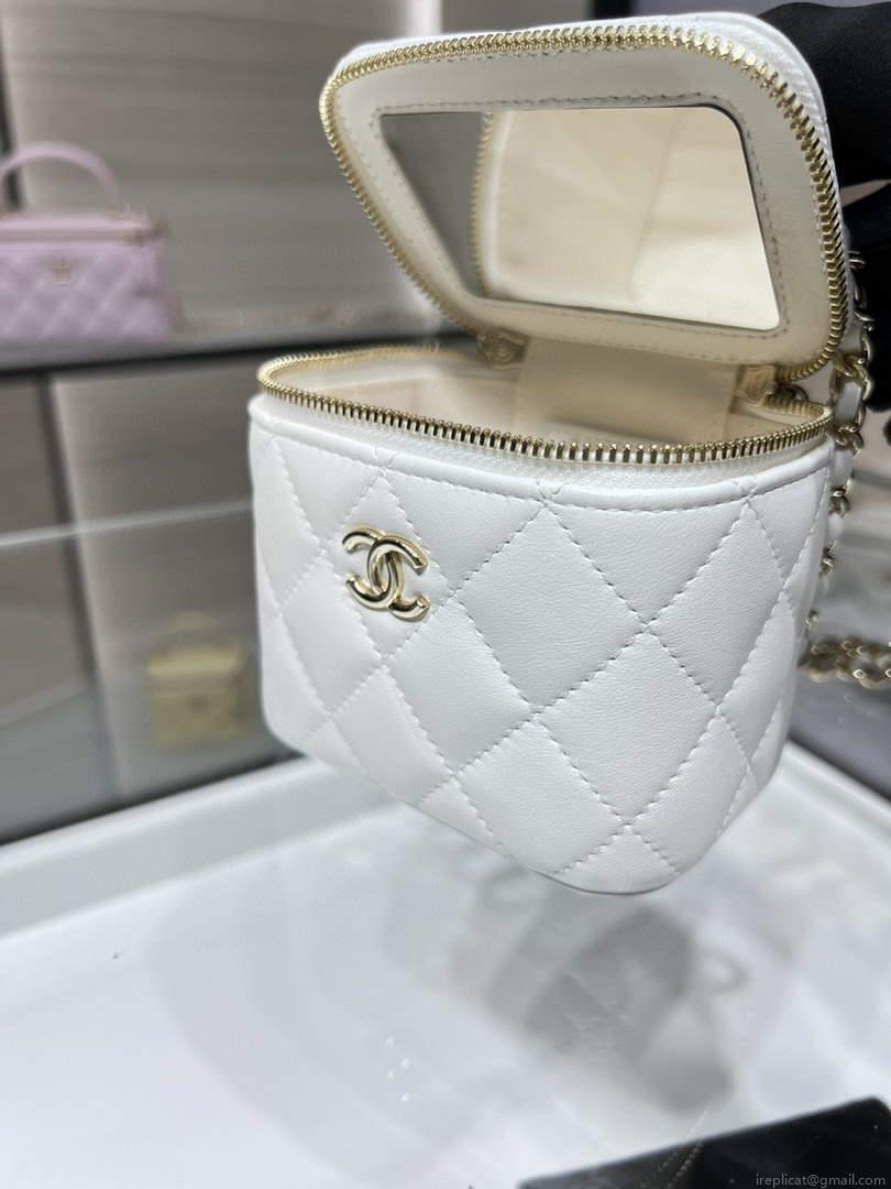 Chanel AP2198 Small Vanity With Chain and Top Handle Bag Lambskin White