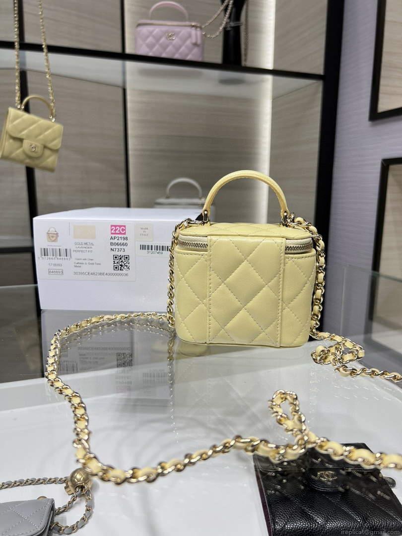 Chanel AP2198 Small Vanity With Chain and Top Handle Bag Lambskin Yellow