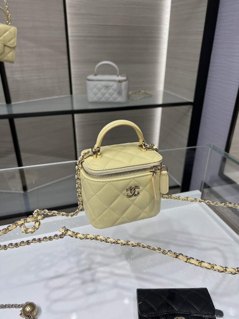 Chanel AP2198 Small Vanity With Chain and Top Handle Bag Lambskin Yellow
