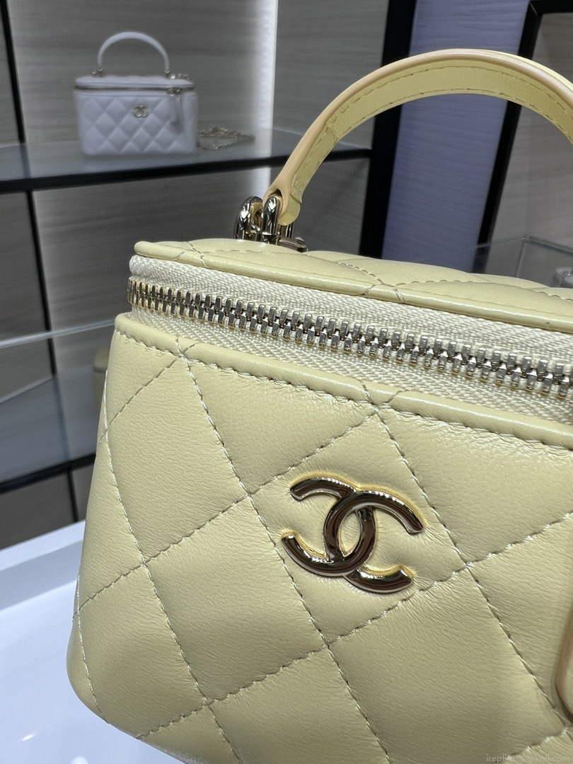Chanel AP2198 Small Vanity With Chain and Top Handle Bag Lambskin Yellow