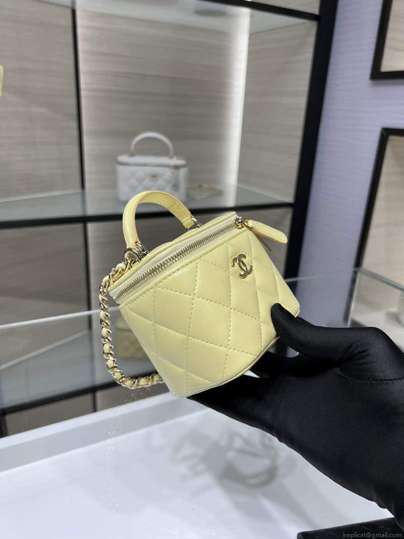 Chanel AP2198 Small Vanity With Chain and Top Handle Bag Lambskin Yellow