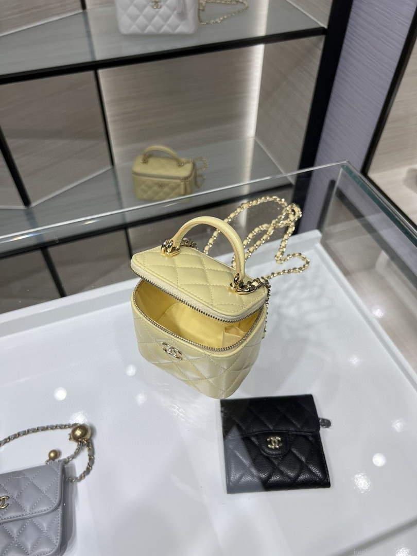 Chanel AP2198 Small Vanity With Chain and Top Handle Bag Lambskin Yellow