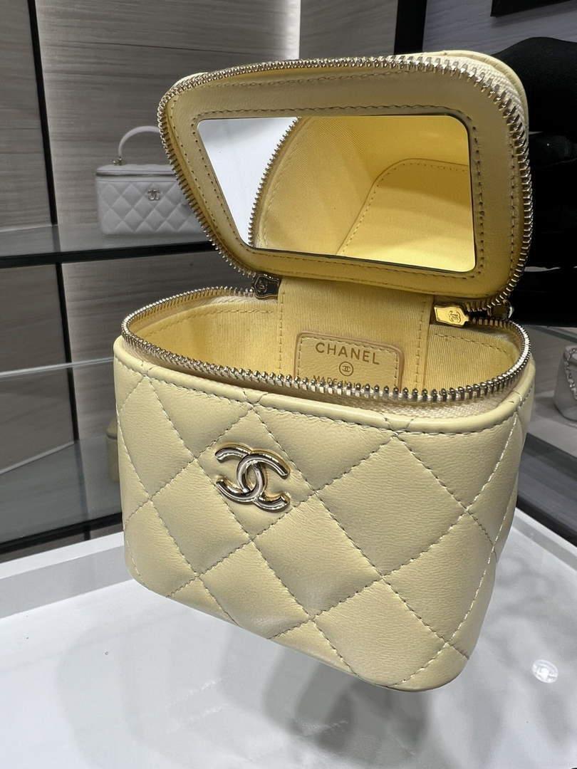 Chanel AP2198 Small Vanity With Chain and Top Handle Bag Lambskin Yellow