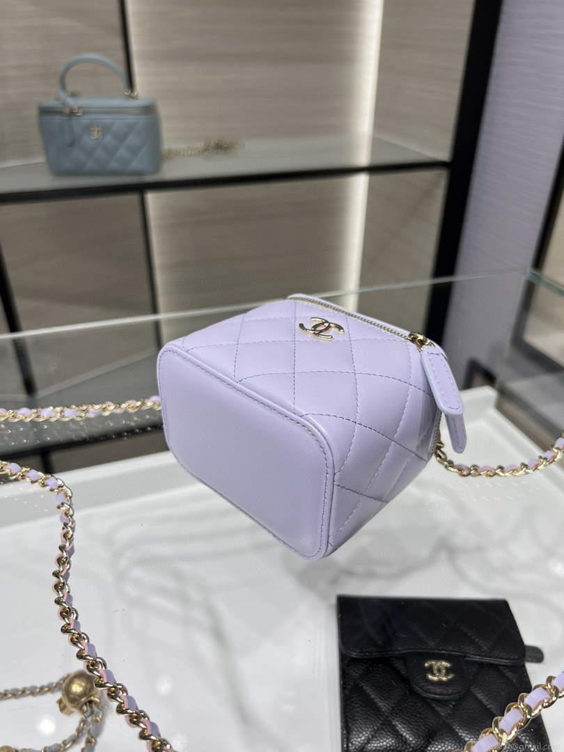 Chanel Small Vanity With Chain and Top Handle Bag Lambskin AP2198 Purple