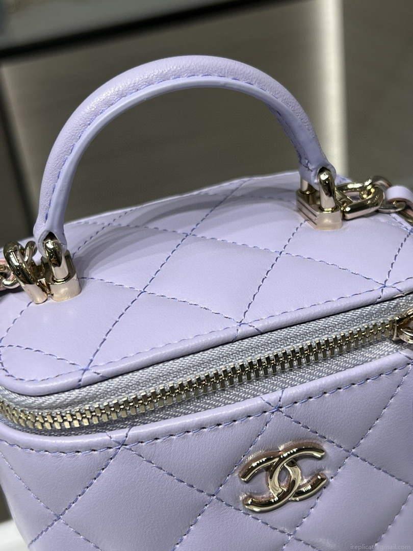 Chanel Small Vanity With Chain and Top Handle Bag Lambskin AP2198 Purple