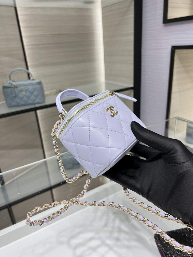 Chanel Small Vanity With Chain and Top Handle Bag Lambskin AP2198 Purple