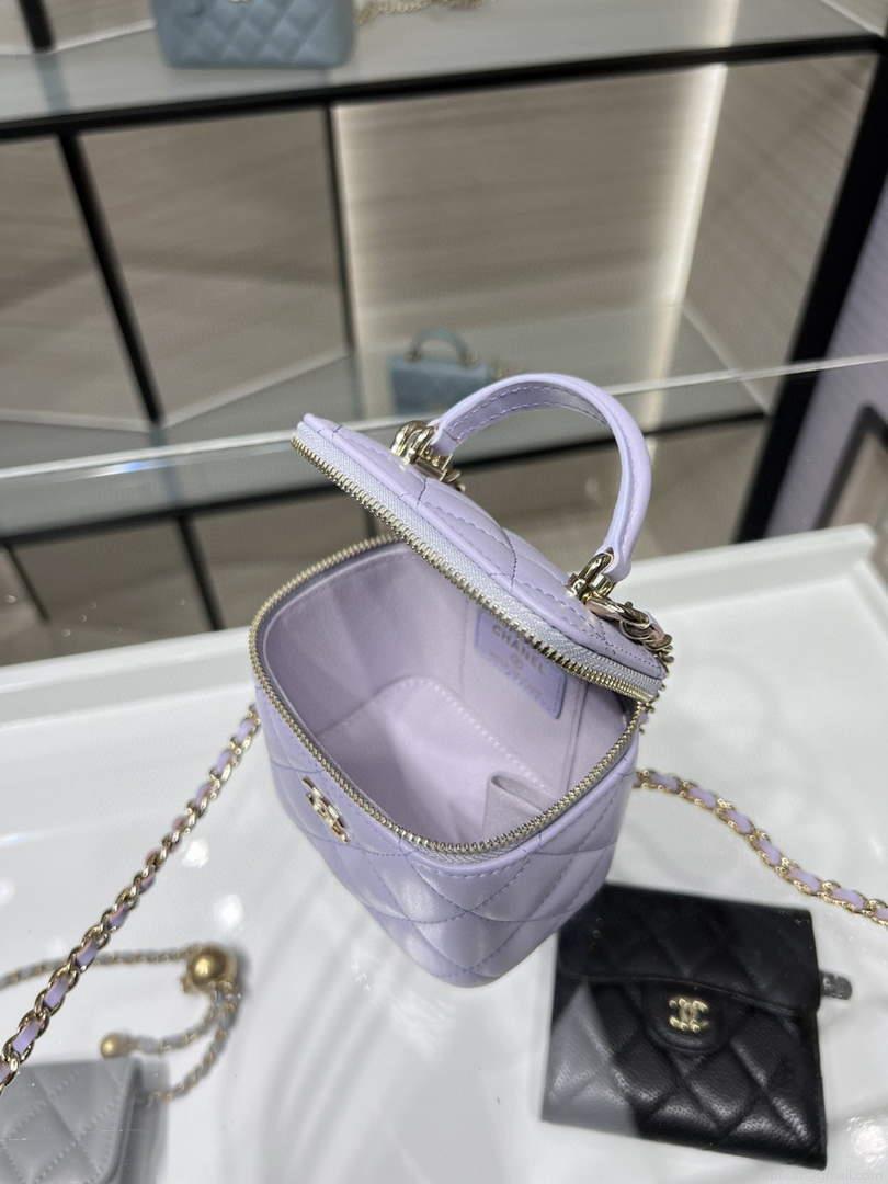 Chanel Small Vanity With Chain and Top Handle Bag Lambskin AP2198 Purple