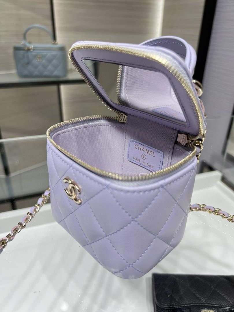 Chanel Small Vanity With Chain and Top Handle Bag Lambskin AP2198 Purple