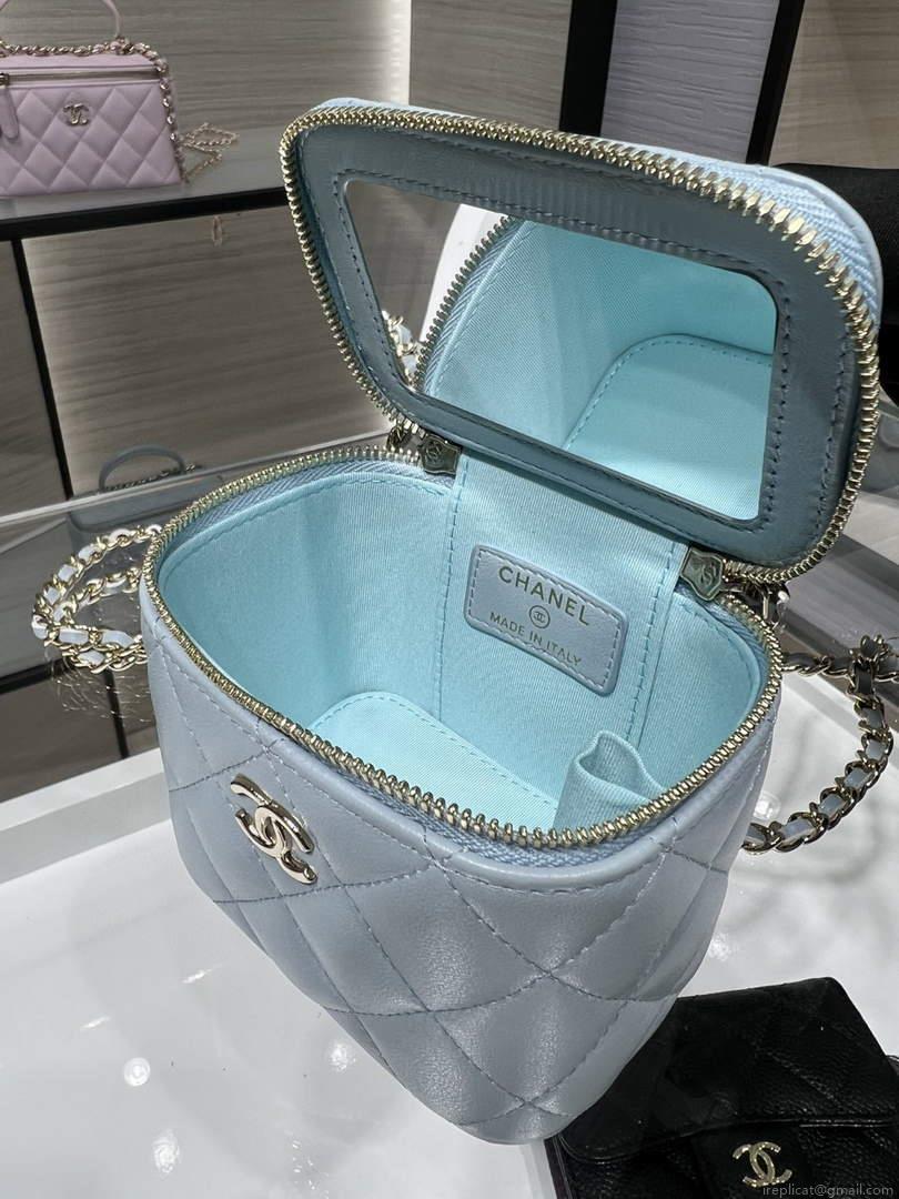 Chanel Small Vanity With Chain and Top Handle Bag Lambskin AP2198 Blue