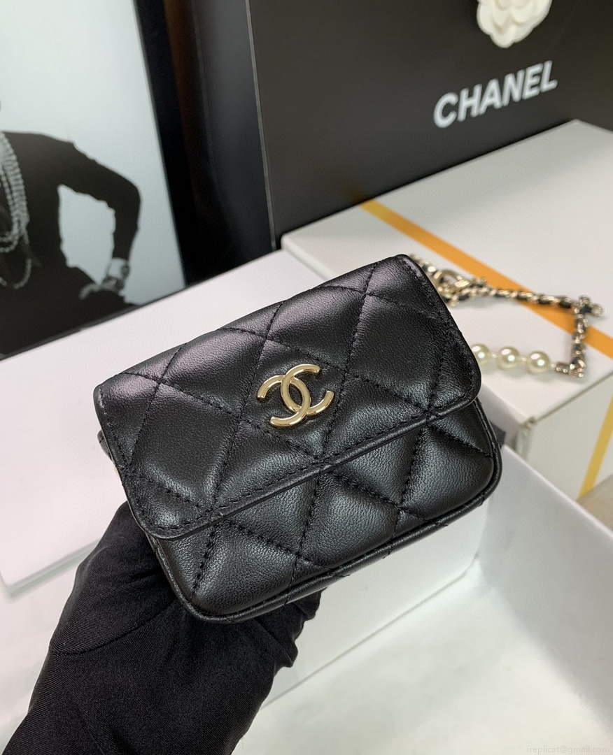 Chanel AP2654 Belt bag lambskin Imitation Pearls gold Black