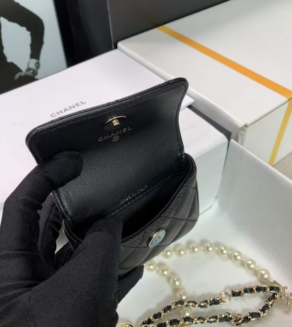 Chanel AP2654 Belt bag lambskin Imitation Pearls gold Black