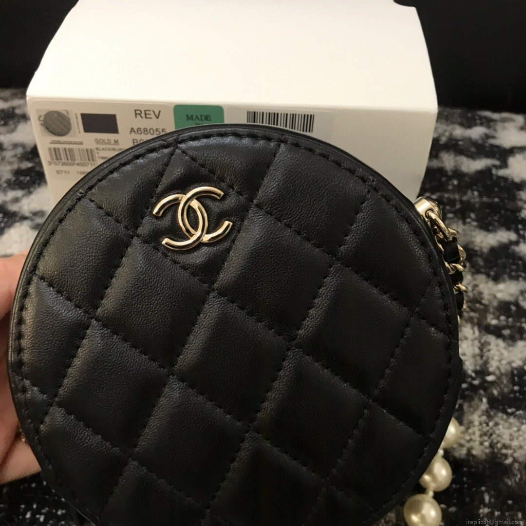 Chanel A68055 Chanel clutch with chain Round Bag Lambskin Black